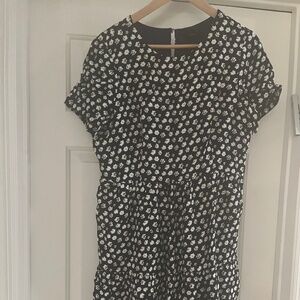 J.Crew brand New NWT Flower Print Dress Short Sleeves Navy Full Lined sz 12